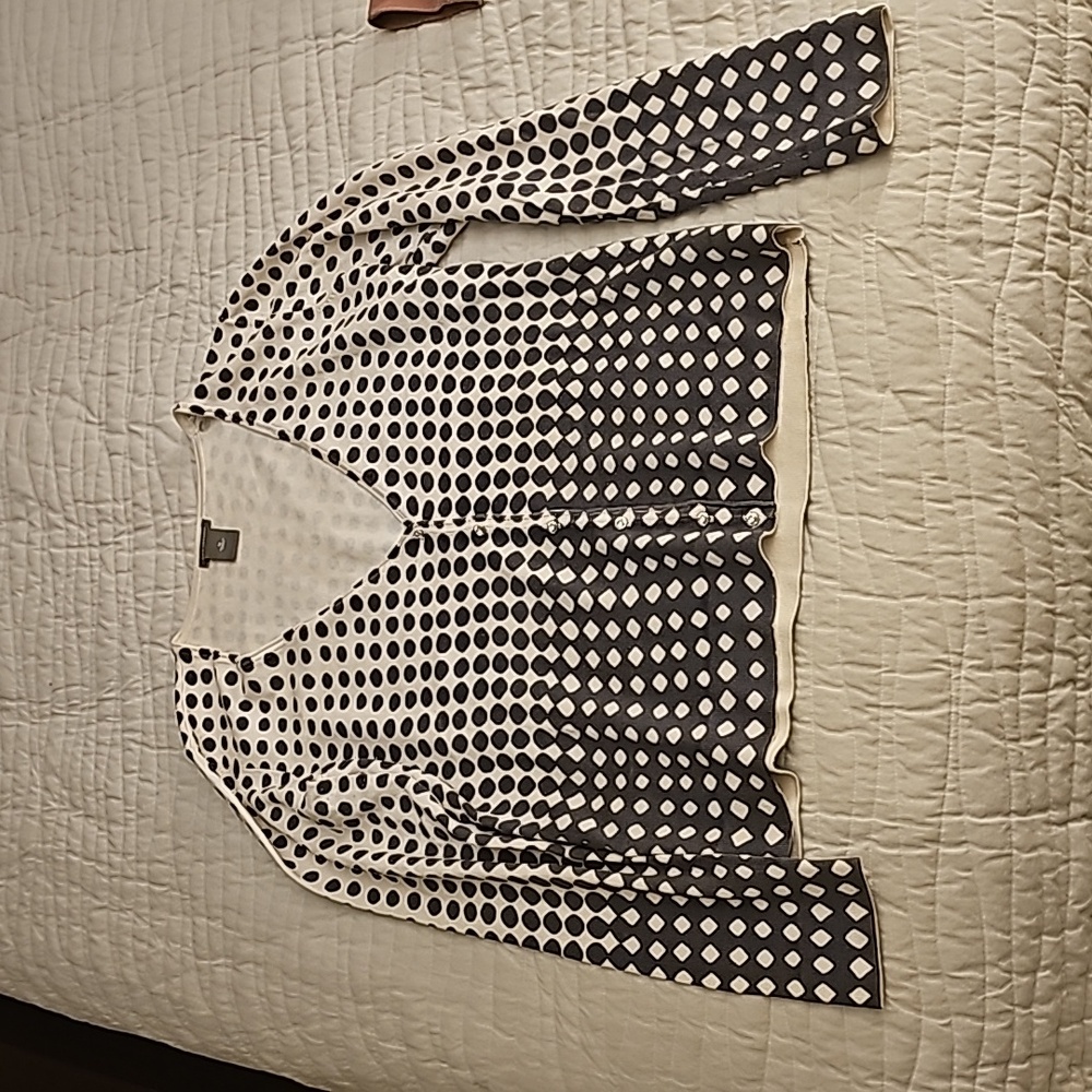 Cream with grey polkadot cardigan